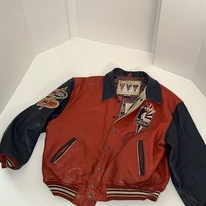 Retro Men’s Avirex Orange and Blue Leather Jacket